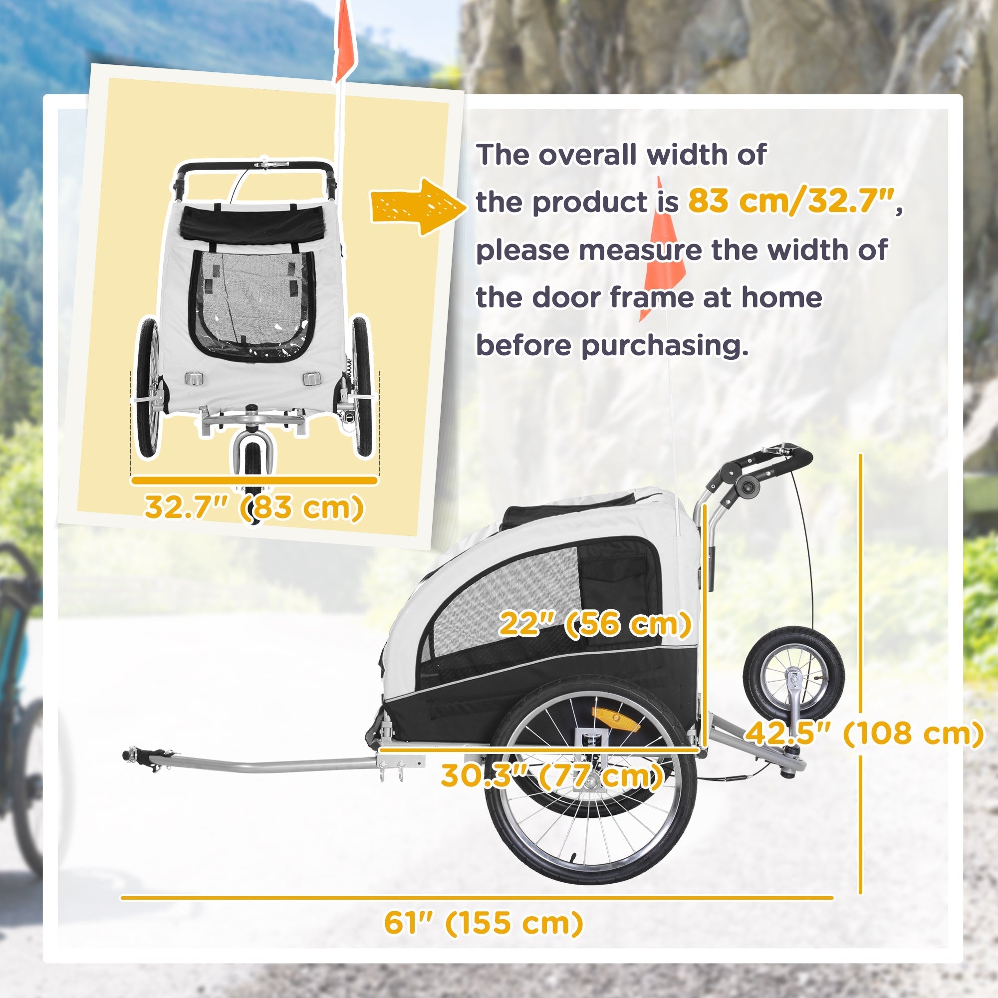 Aosom Elite II Dog Bike Trailer 2-In-1 Pet Stroller Cart Bicycle Wagon Cargo Carrier Attachment for Travel, White