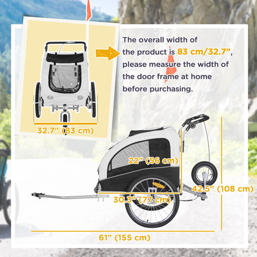 Aosom Elite II Dog Bike Trailer 2-In-1 Pet Stroller Cart Bicycle Wagon Cargo Carrier Attachment for Travel, White