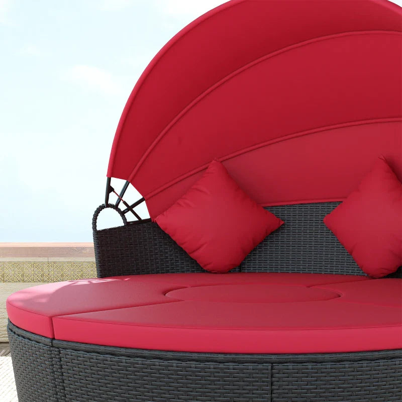 Outsunny 4-piece Round Sofa Bed, Outdoor Daybed with Retractable Canopy, PE Rattan Wicker Patio Lounge Chair
