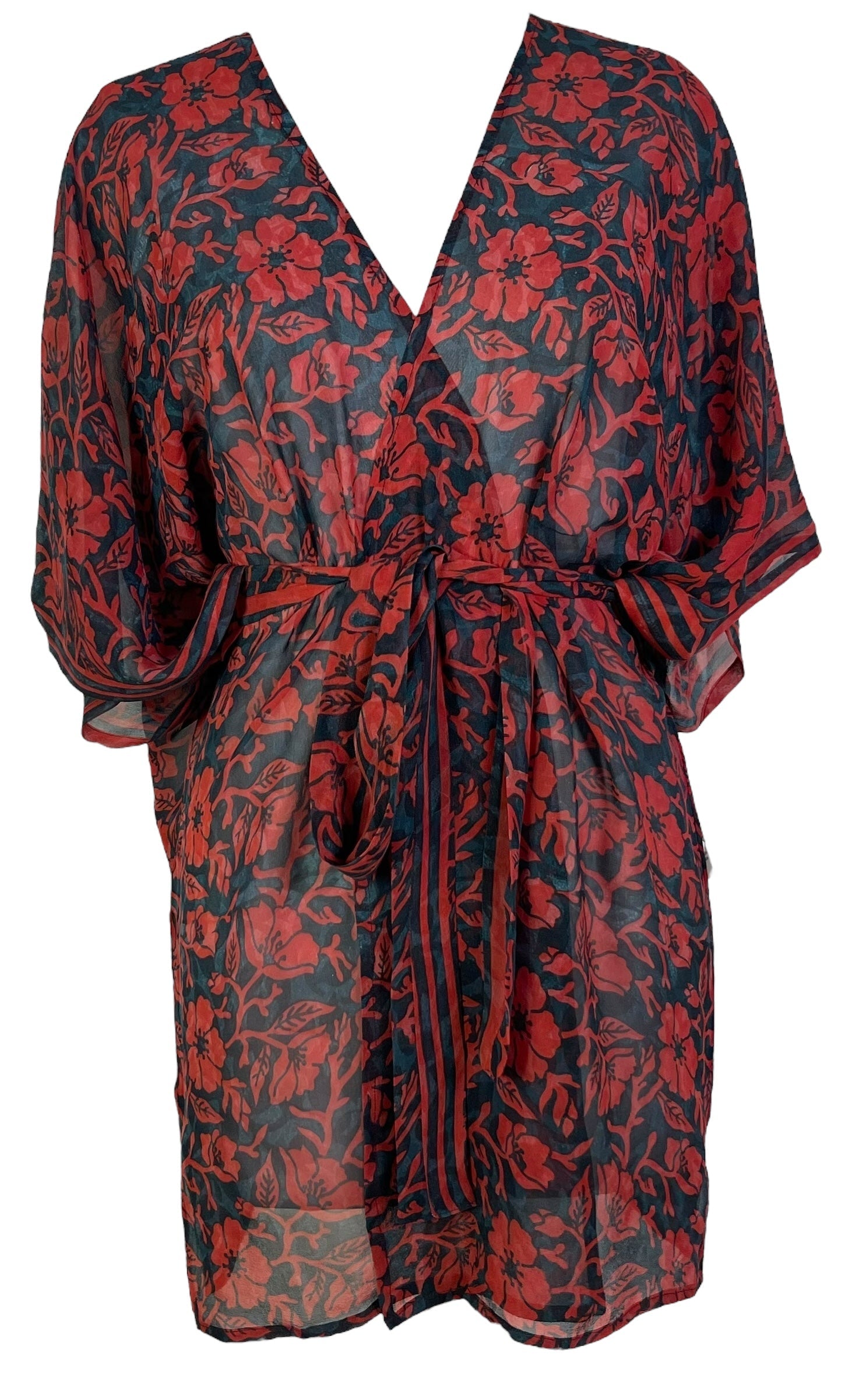 PRG6895 Sheer Avatar Pure Silk Kimono-Sleeved Jacket with Belt