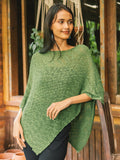 Double Knit Popcorn Poncho - Green
