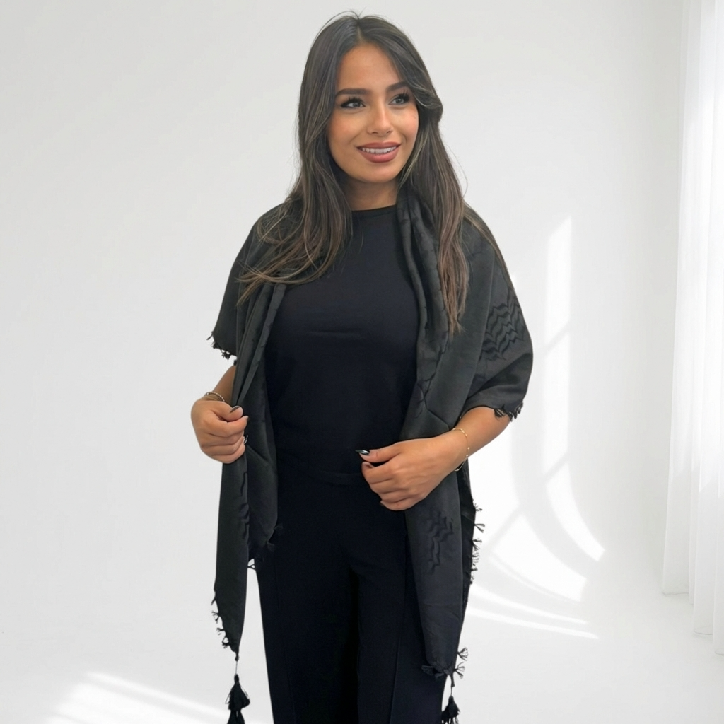 All Black Kufiya (Keffiyeh) | Made in Kashmir