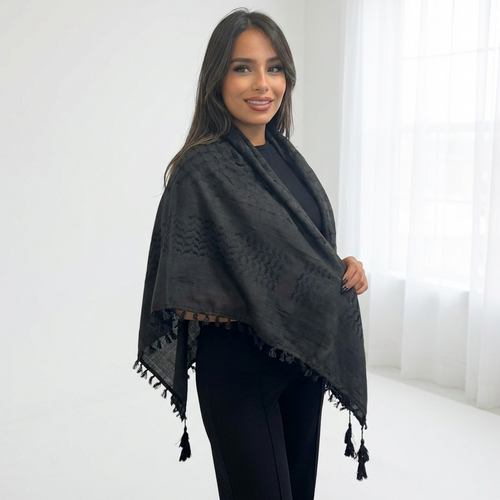All Black Kufiya (Keffiyeh) | Made in Kashmir