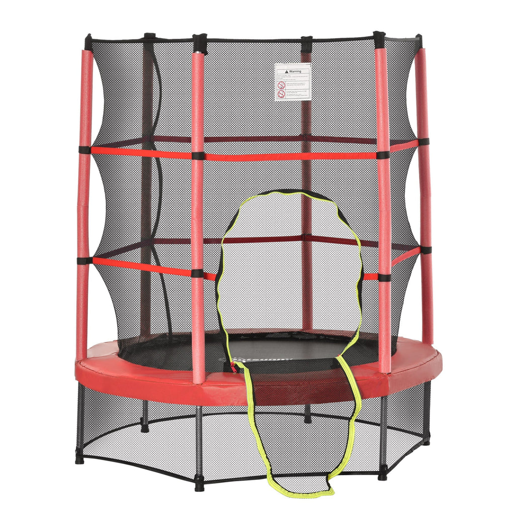 Outsunny 55" Kids Trampoline with Enclosure Net for Indoor/Outdoor, Trampoline for Boys and Girls Age 3-6 Years, Red