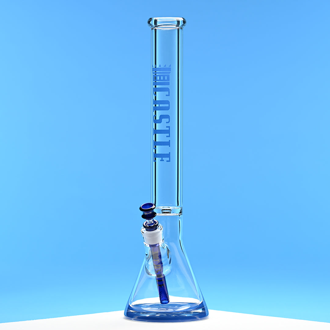 18" 9mm Thick Glass Beaker Bong with Colored Logo