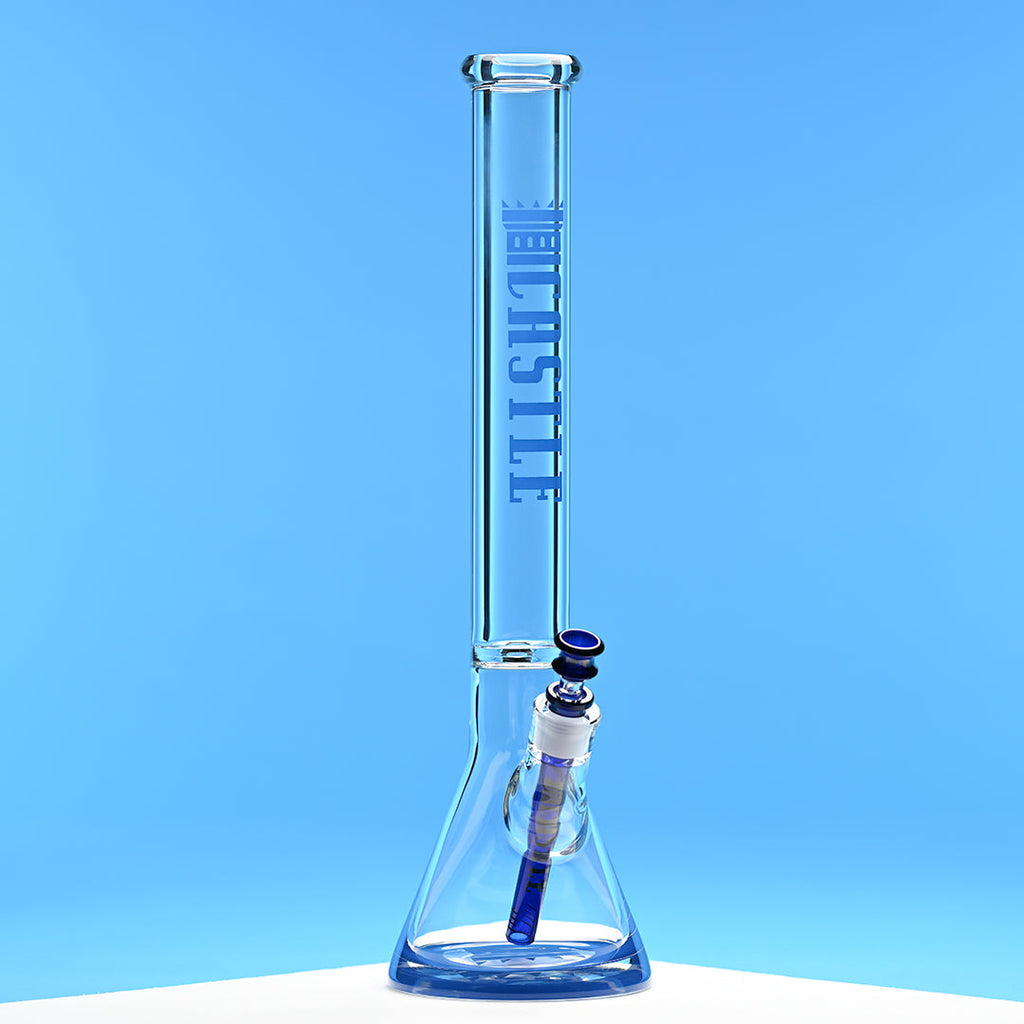 18" 9mm Thick Glass Beaker Bong with Colored Logo