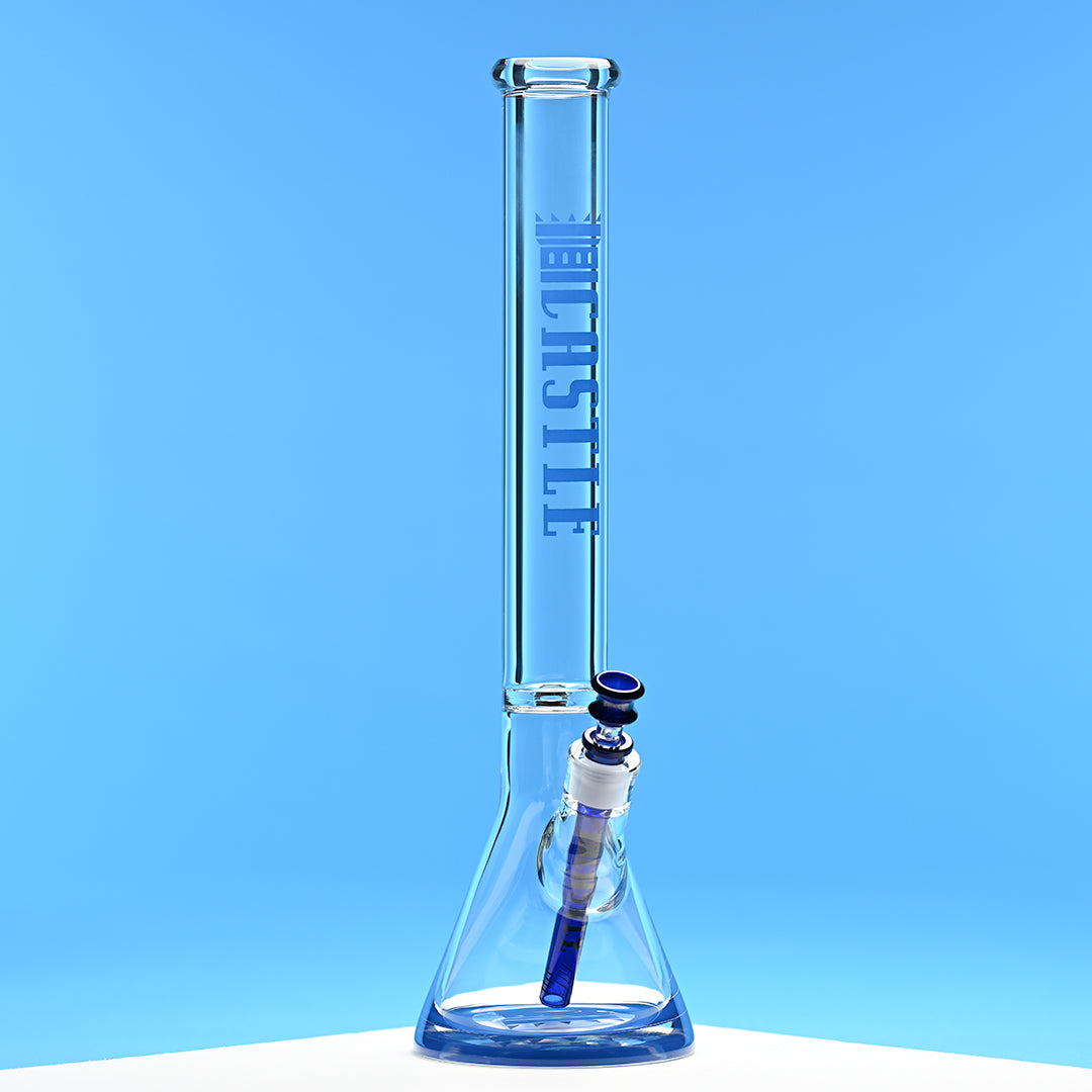 18" 9mm Thick Glass Beaker Bong with Colored Logo
