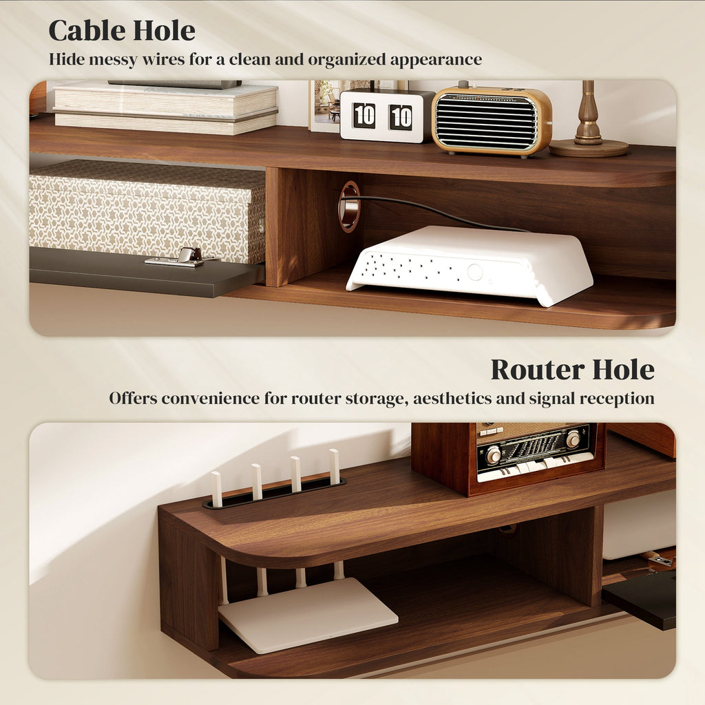 Lennox Floating TV Stand for TVs up to 75" with Flip Drawer-Walnut