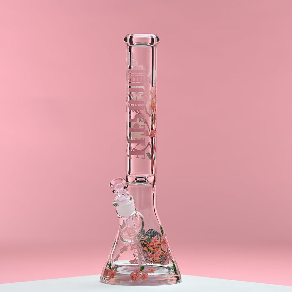 16" Cherry Blossom Beaker Bong - 9mm Thick Glass