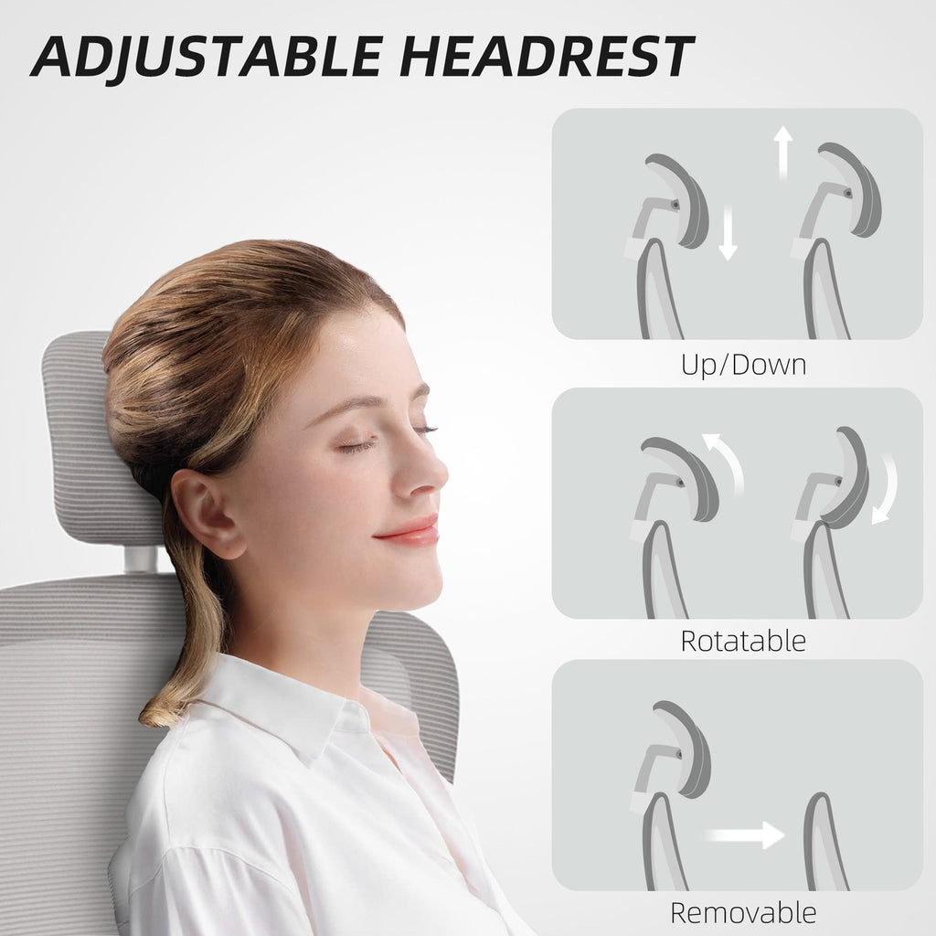 Owen Ergonomic Mesh Office Chair with High Back, Rotatable Headrest, Flip-Up Armrests and Lumbar Support-Grey