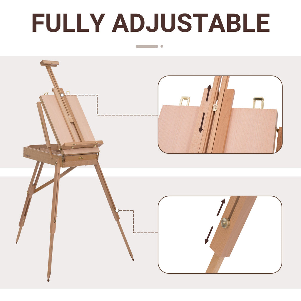 HOMCOM Foldable Art Easel 72.4" Portable Sketch Box French Style Wood Stand Drawer Palette Shoulder Strap Hold Canvas Artist Supplies