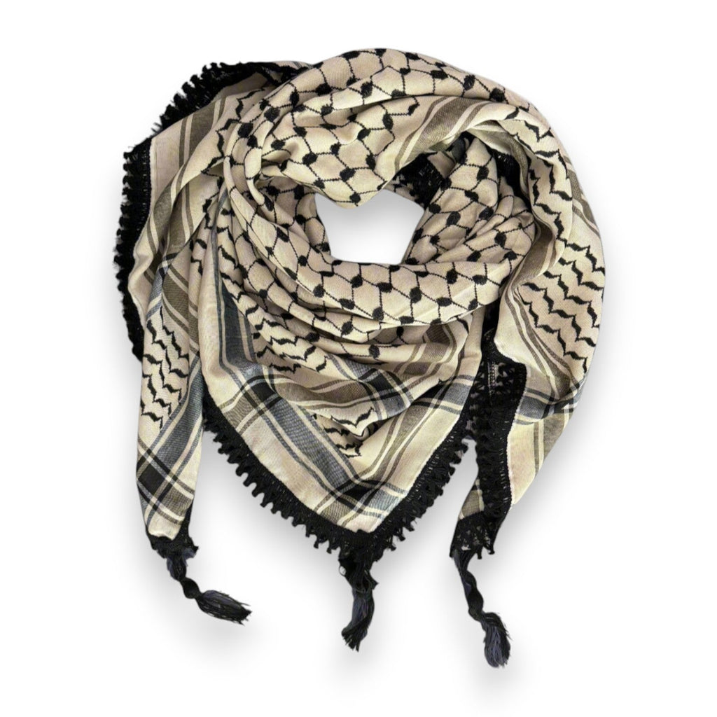 Echoes Kufiya – Earthy Beige · Black
