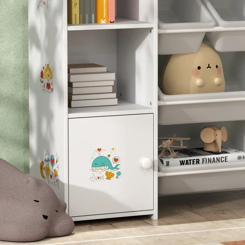 Qaba Kids Toy Organizers and Storage with 8 Removable Storage Bins and Bookshelf, White