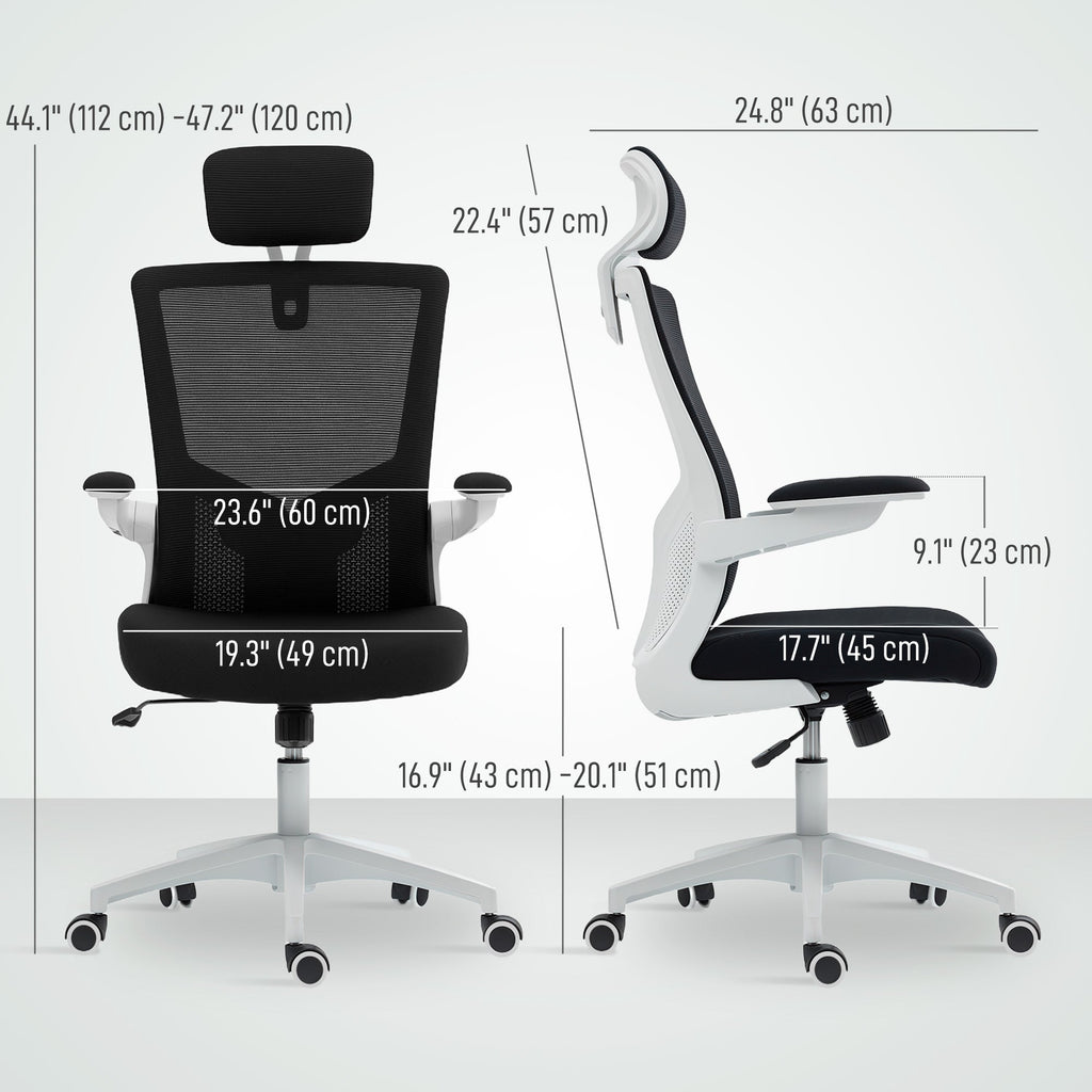 Andre Ergonomic Office Chair with 2D Lumbar Support and adjustable Headrest-Black/White