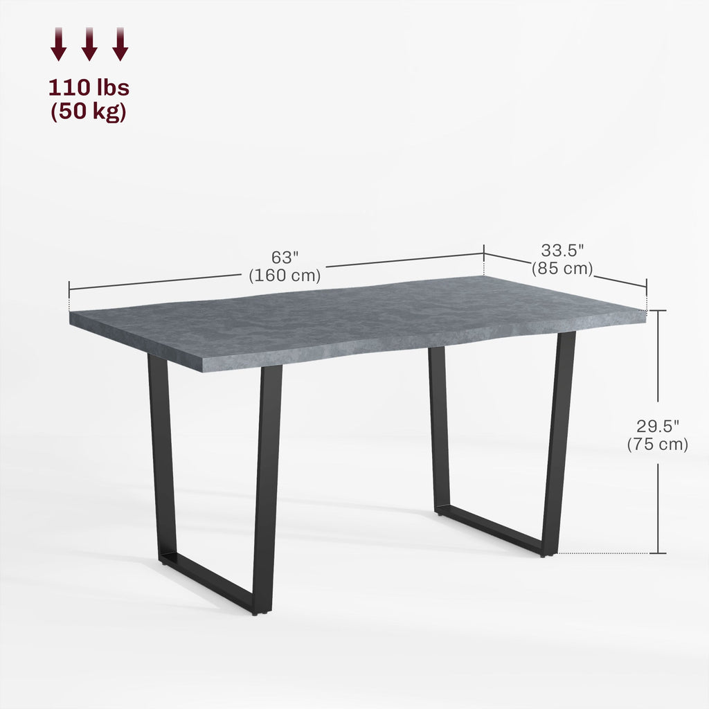 Ashton 63" Dining Table with Wave-edged Tabletop and Steel Legs-Cement Grey
