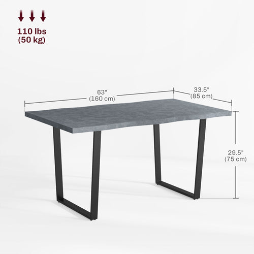 Ashton 63" Dining Table with Wave-edged Tabletop and Steel Legs-Cement Grey