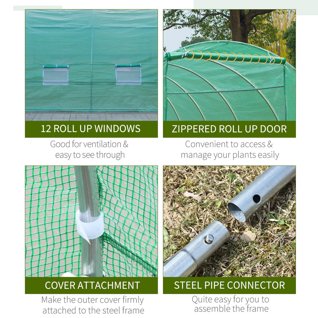 Outsunny Large Walk-in Tunnel Greenhouse: 26.2'x10'x6.7' Steel Frame for Outdoor Garden Plants, Green
