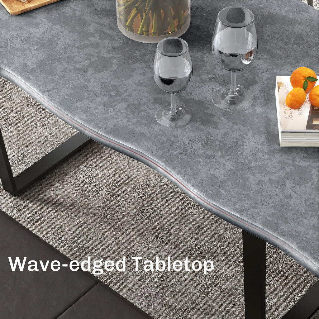 Ashton 63" Dining Table with Wave-edged Tabletop and Steel Legs-Cement Grey