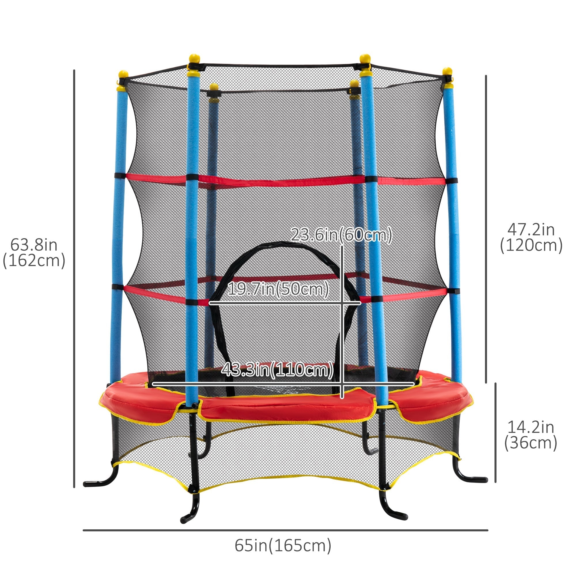 Qaba 65" Kids Mini Trampoline Safety Enclosure Net Zipper Pad Indoor Outdoor Bouncer Exercise Toy 3-6 Years