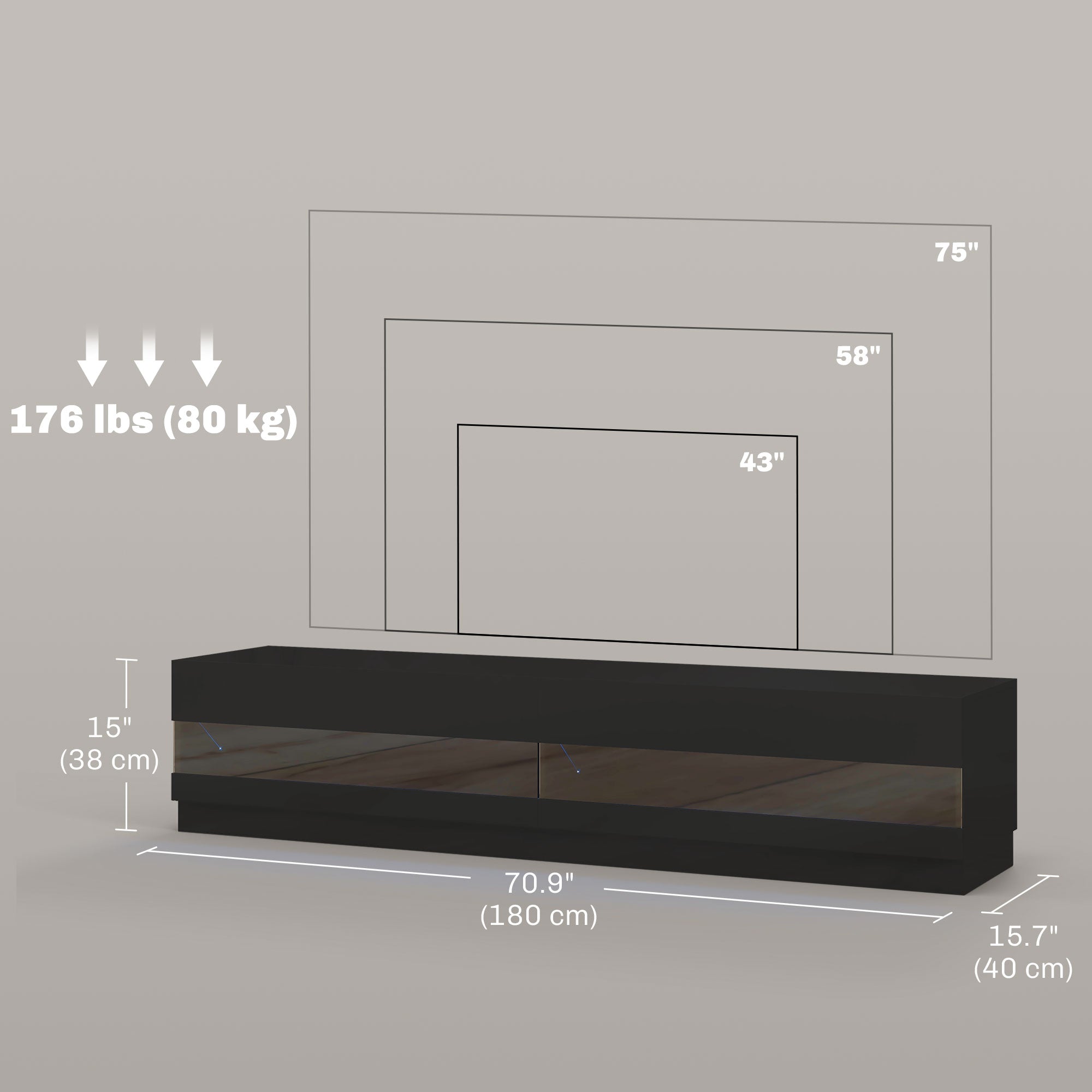 Hart Lighted TV Stand for TVs up to 75"-High Gloss Black