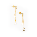 Double Drop Star Chain Stud Earring In Gold Plate