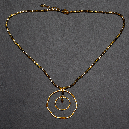 Beaten Double Ring Necklace In Gold Plate