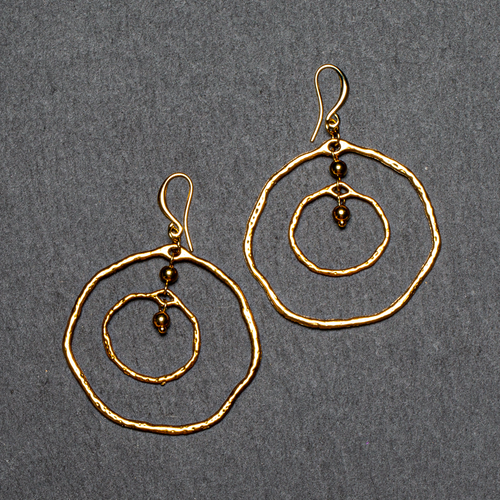 Beaten Double Ring Earring In Gold Plate