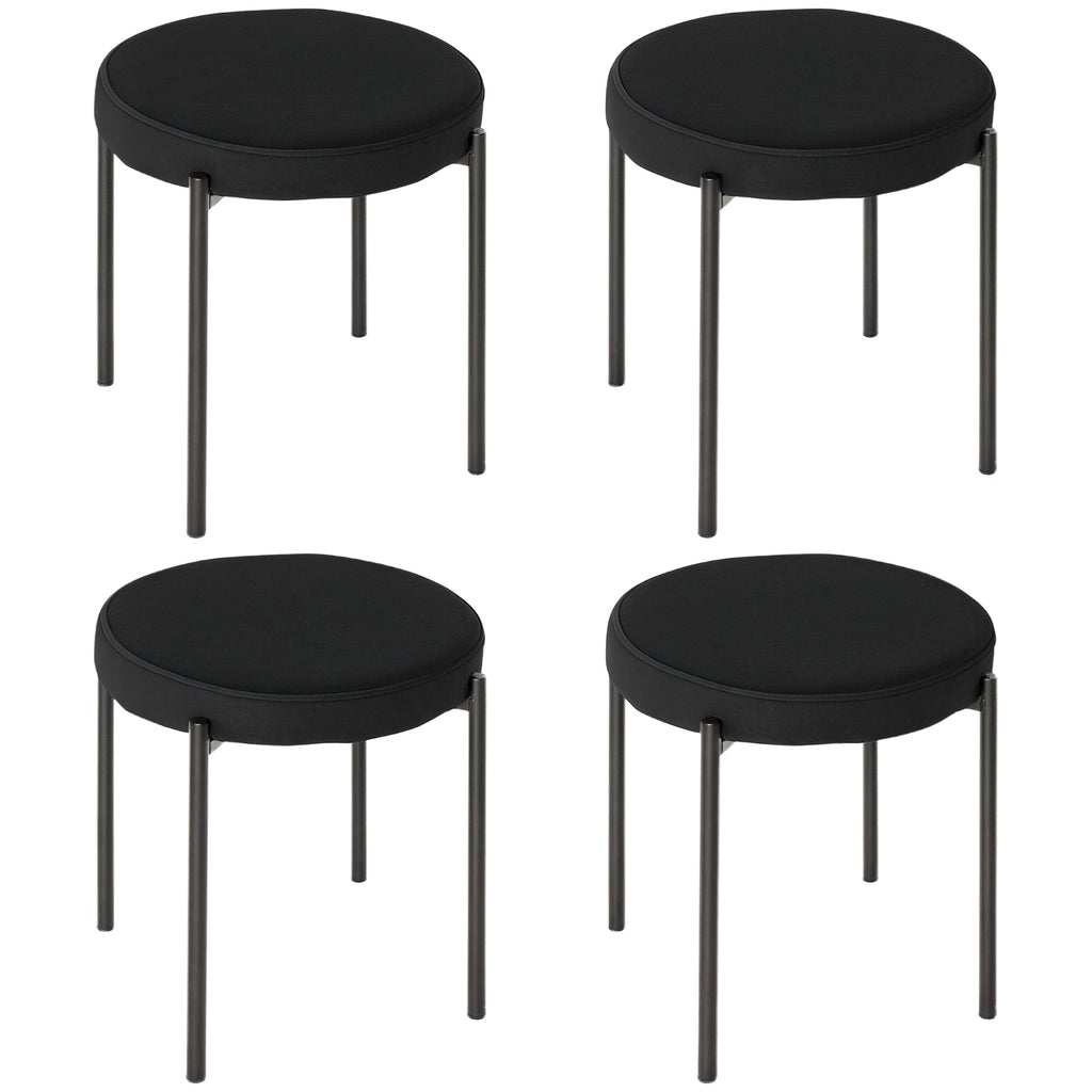 Noel Backless Round Dining Stools-Set of 4 with Metal Legs-Black