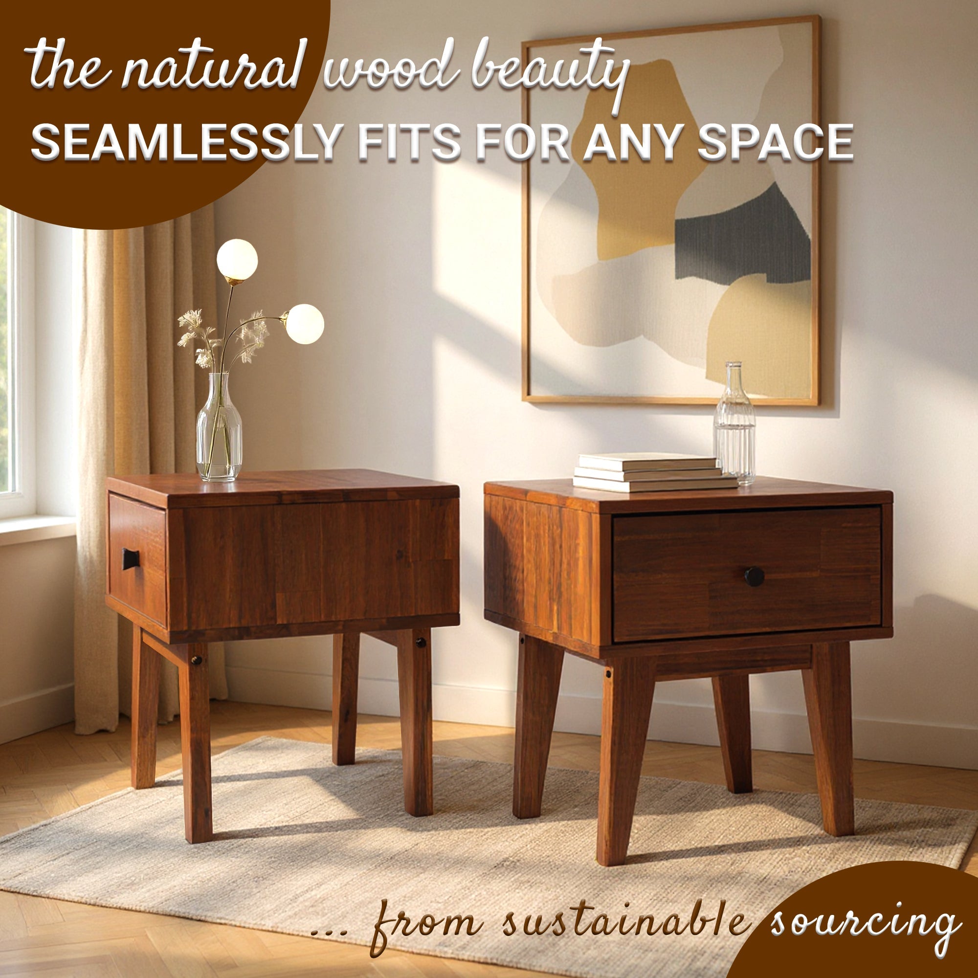 Sofia 1-Drawer Solid Wood Nightstand