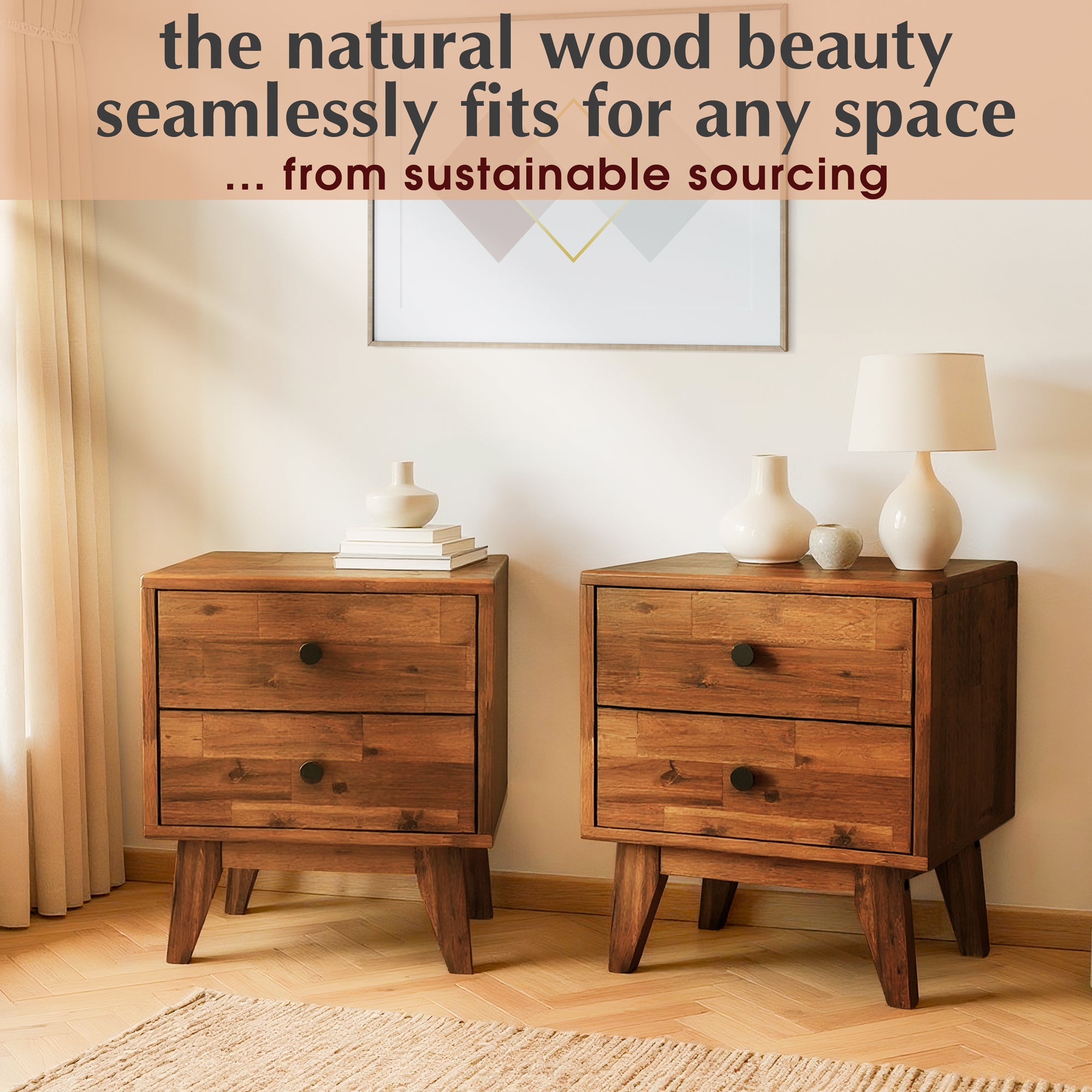 Silvia 2-Drawer Solid Wood Nightstand