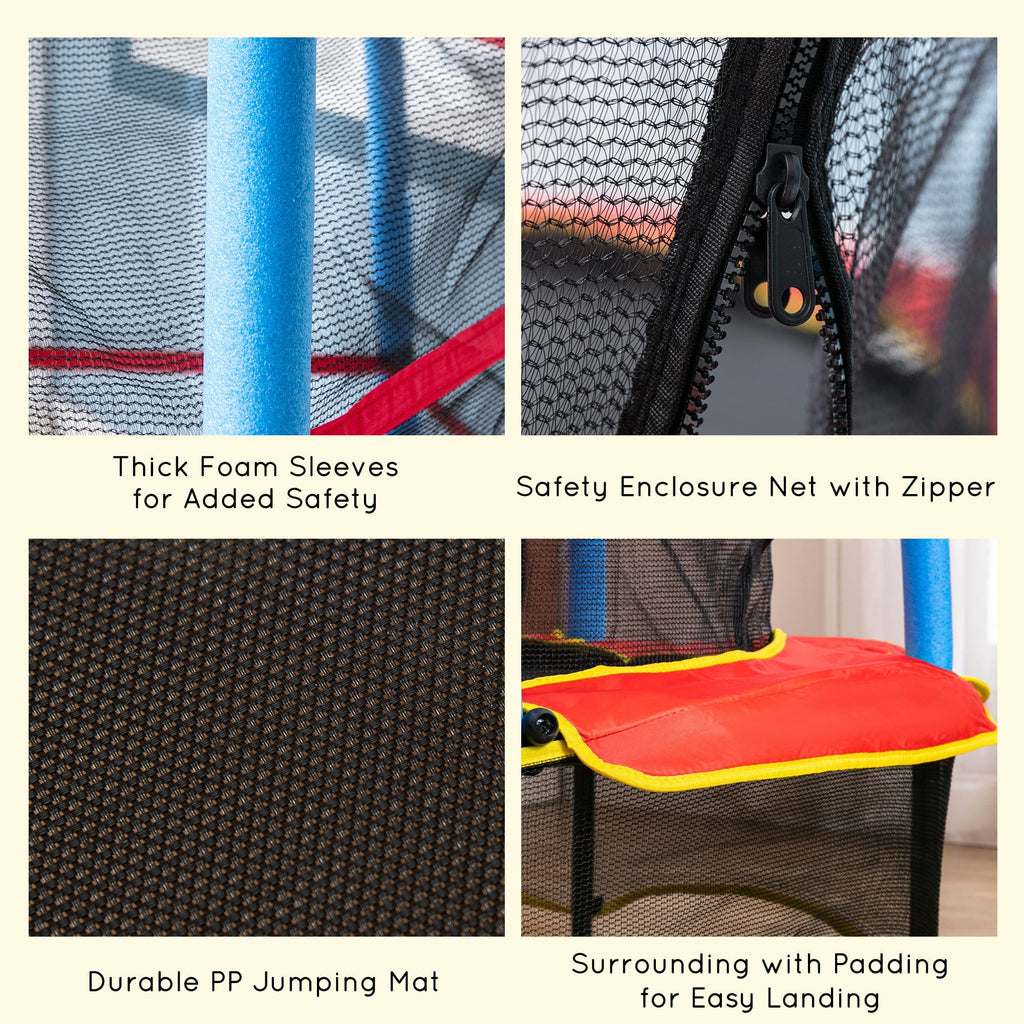 Qaba 65" Kids Mini Trampoline Safety Enclosure Net Zipper Pad Indoor Outdoor Bouncer Exercise Toy 3-6 Years