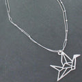 Double Strand Necklace With Origami Bird Pendant In Silver Plate