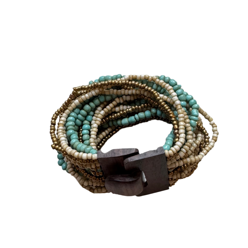 Mixed Bead Bracelet with Wooden Clasp