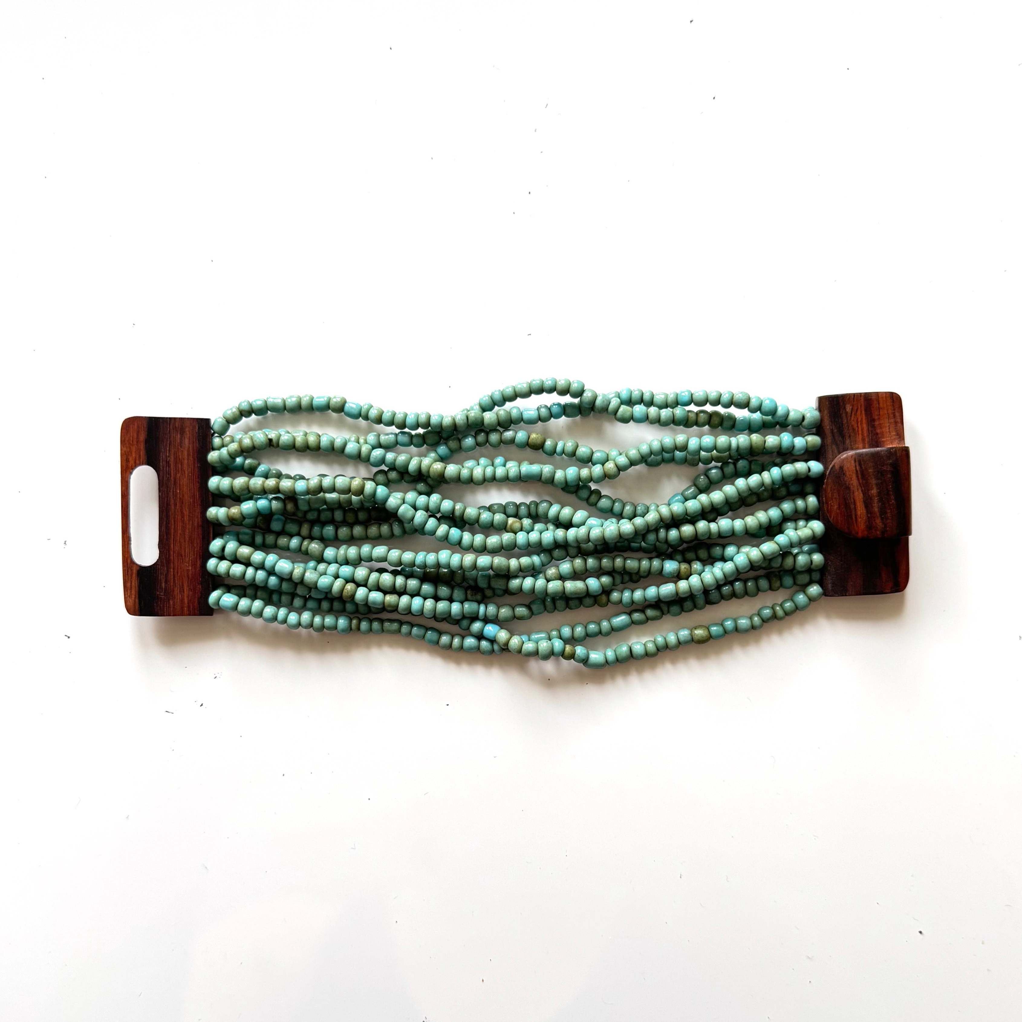 Beaded Bracelet with Wooden Clasp