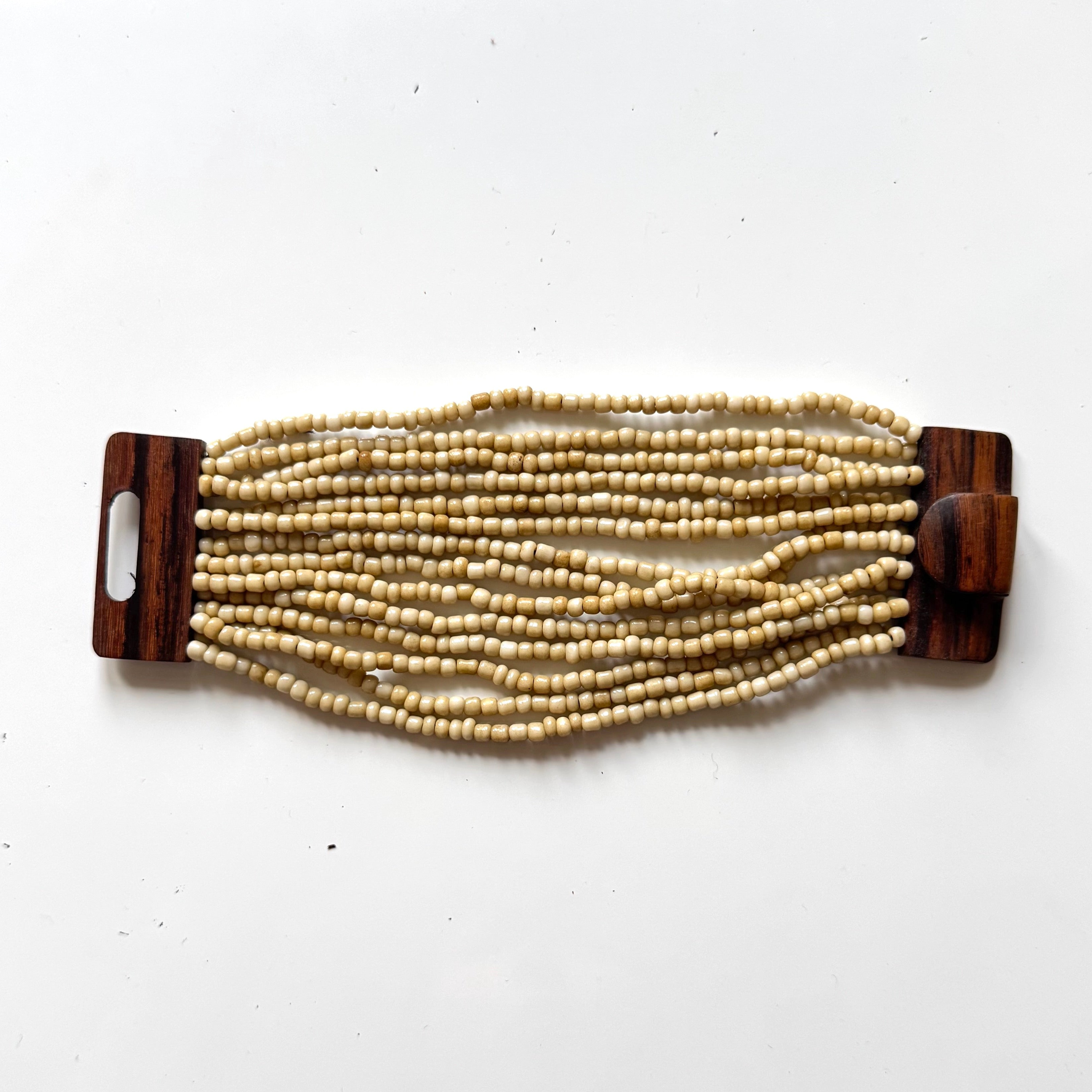 Beaded Bracelet with Wooden Clasp
