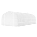Outsunny 19.5' x 10' x 6.6' Tunnel Greenhouse Outdoor Green House with Roll-up Mesh Sidewalls, Mesh Door, Galvanized Steel, White