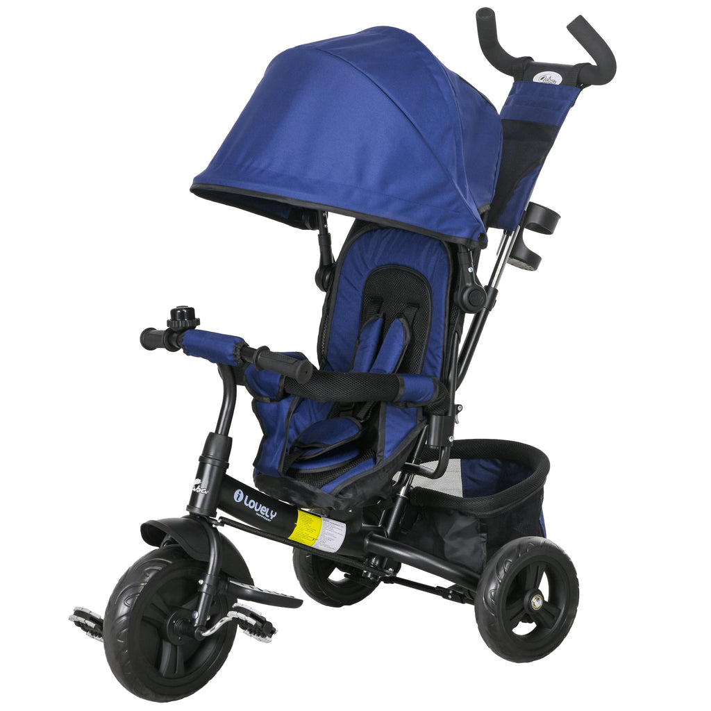Qaba 6-in-1 Convertible Tricycle for Toddlers 1-5 Years - Parent-Push Handle, Dark Blue, Perfect Outdoor Ride