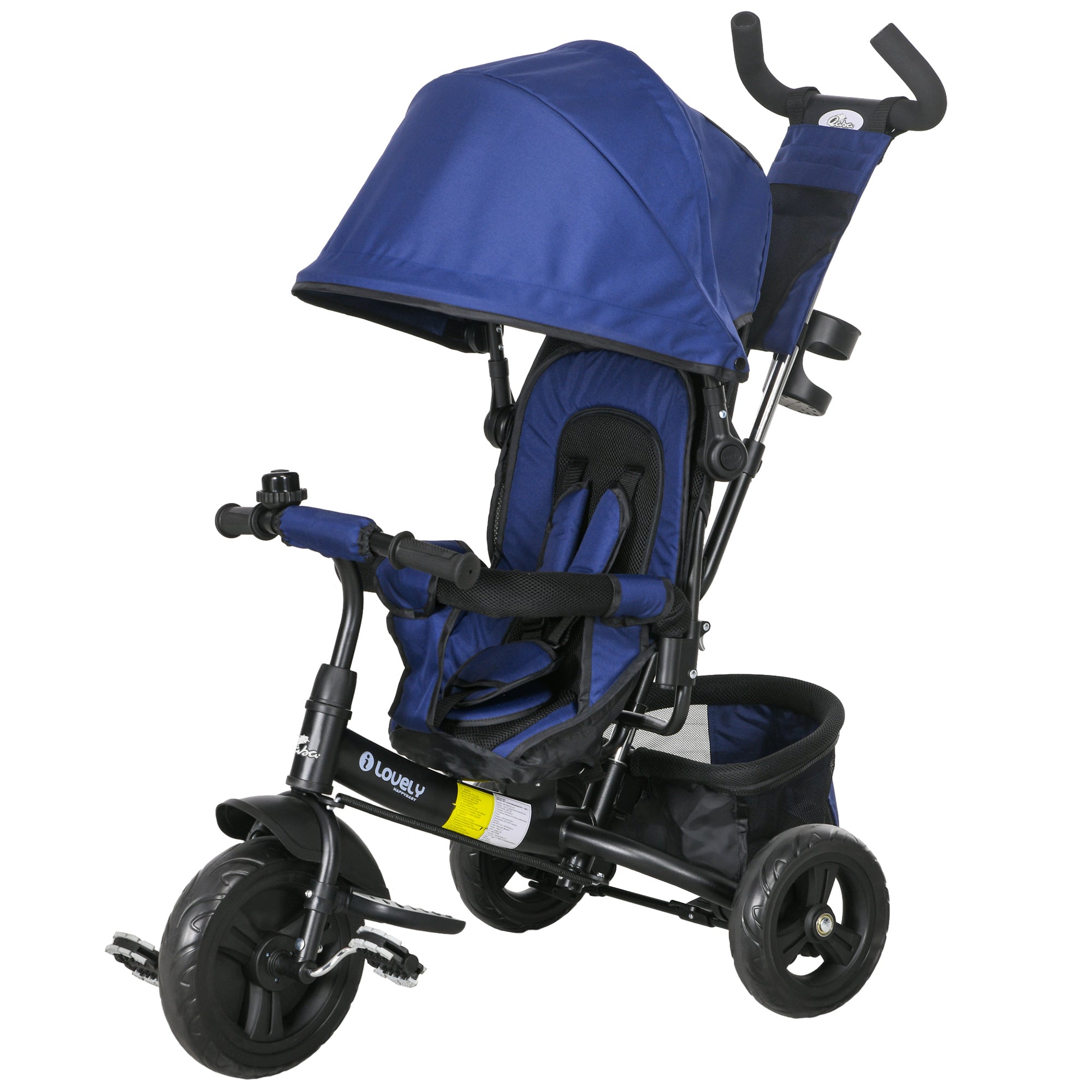Qaba 6-in-1 Convertible Tricycle for Toddlers 1-5 Years - Parent-Push Handle, Dark Blue, Perfect Outdoor Ride
