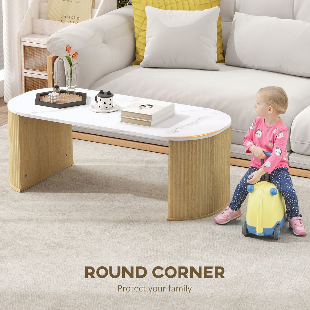 Cameron Modern Faux-Marble Coffee Table-Natural Wood