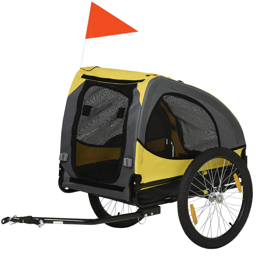 Aosom Medium Dog Bike Trailer with Hitch Coupler Quick Release Wheels Reflectors Flag Yellow