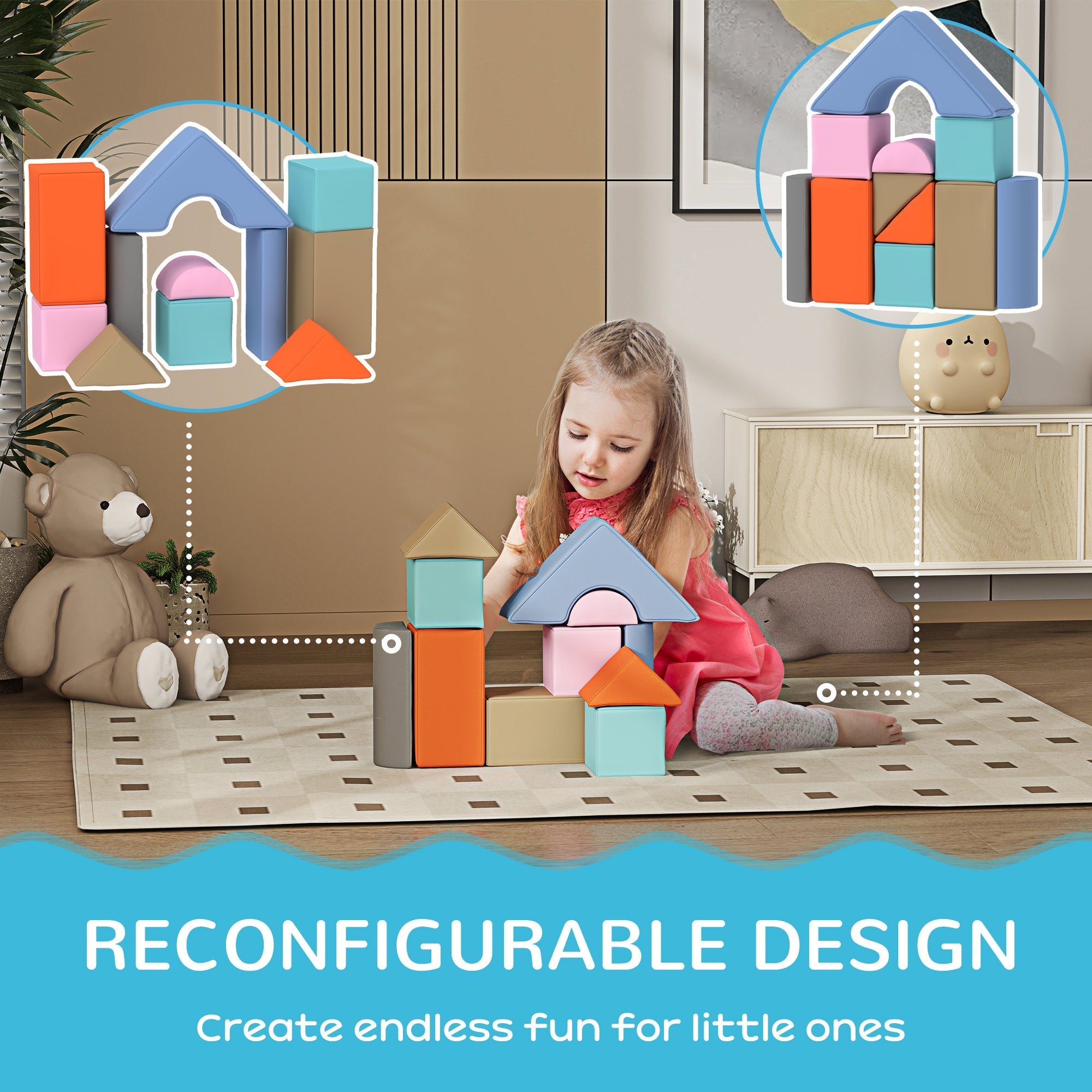 Qaba 11 Piece Soft Play Equipment for Kids 6-72 Months, Light Colour