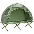 Outsunny Pop Up Camping Cot Tent Combo Set Portable Folding Outdoor Elevated Bed Dark Green