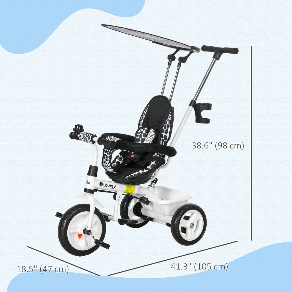 Qaba 4-in-1 Convertible Kids Tricycle with Removable Handlebar and Canopy White