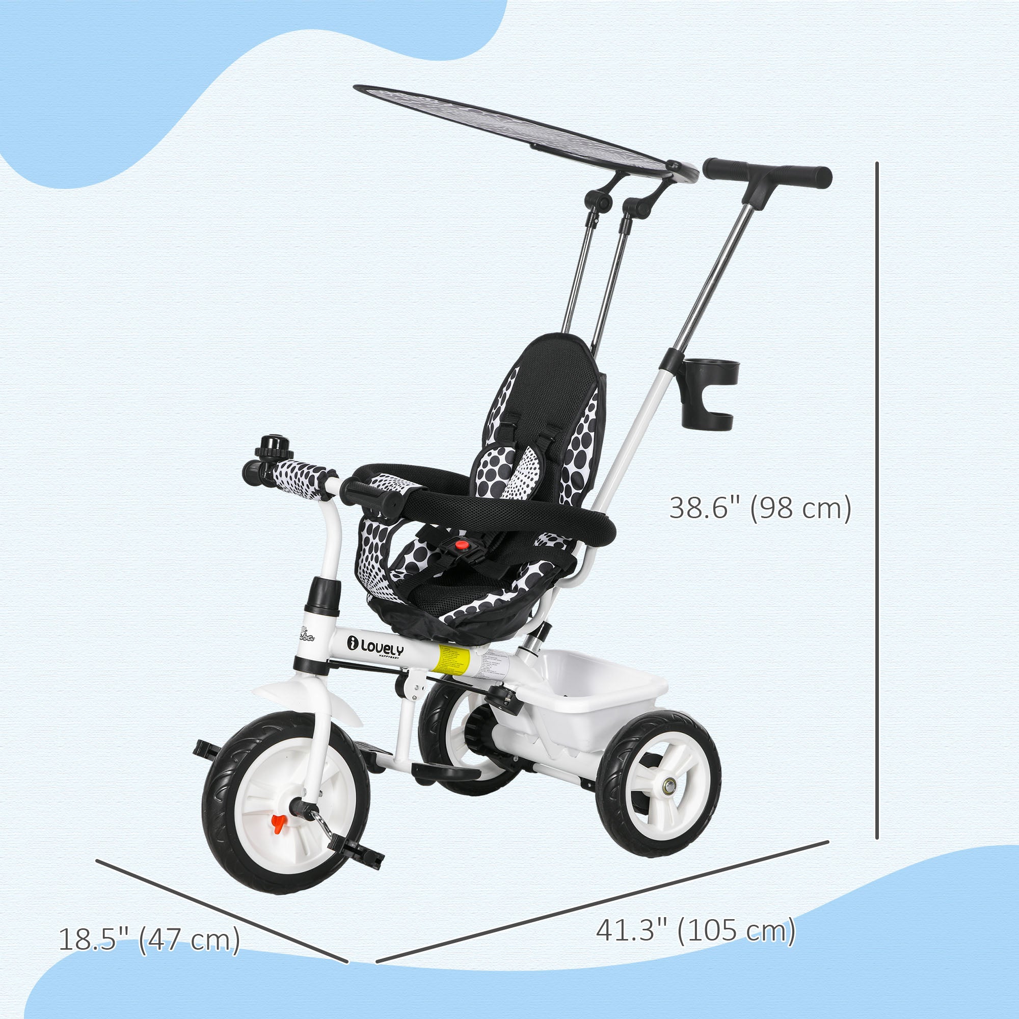 Qaba 4-in-1 Convertible Kids Tricycle with Removable Handlebar and Canopy White