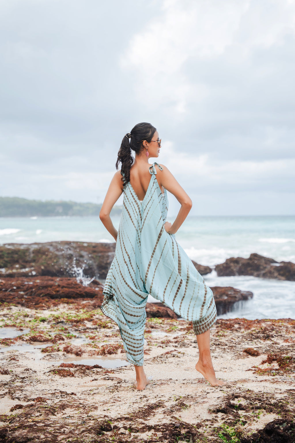 Simple Bone Tie Dye Romper - Mint