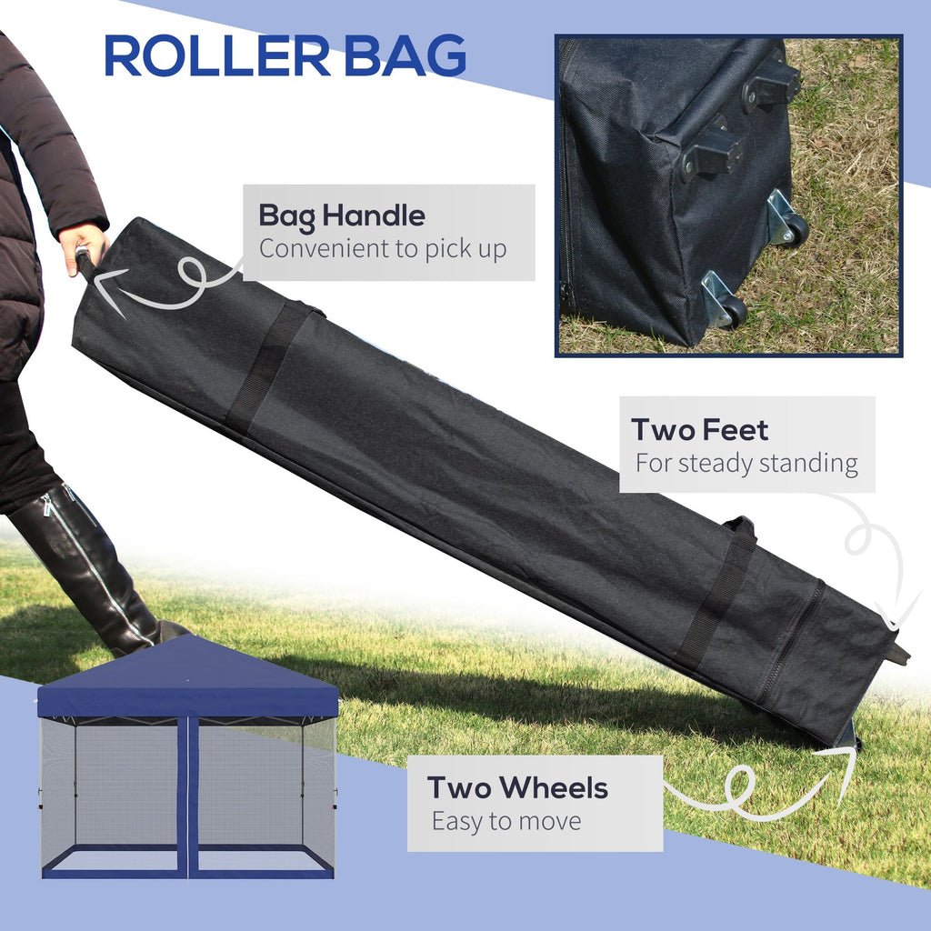 Outsunny 10' x 10' Pop-Up Party Tent Outdoor Canopy Tent with Mesh Sidewalls, 3-Level Adjustable Height, Roller Bag, Blue