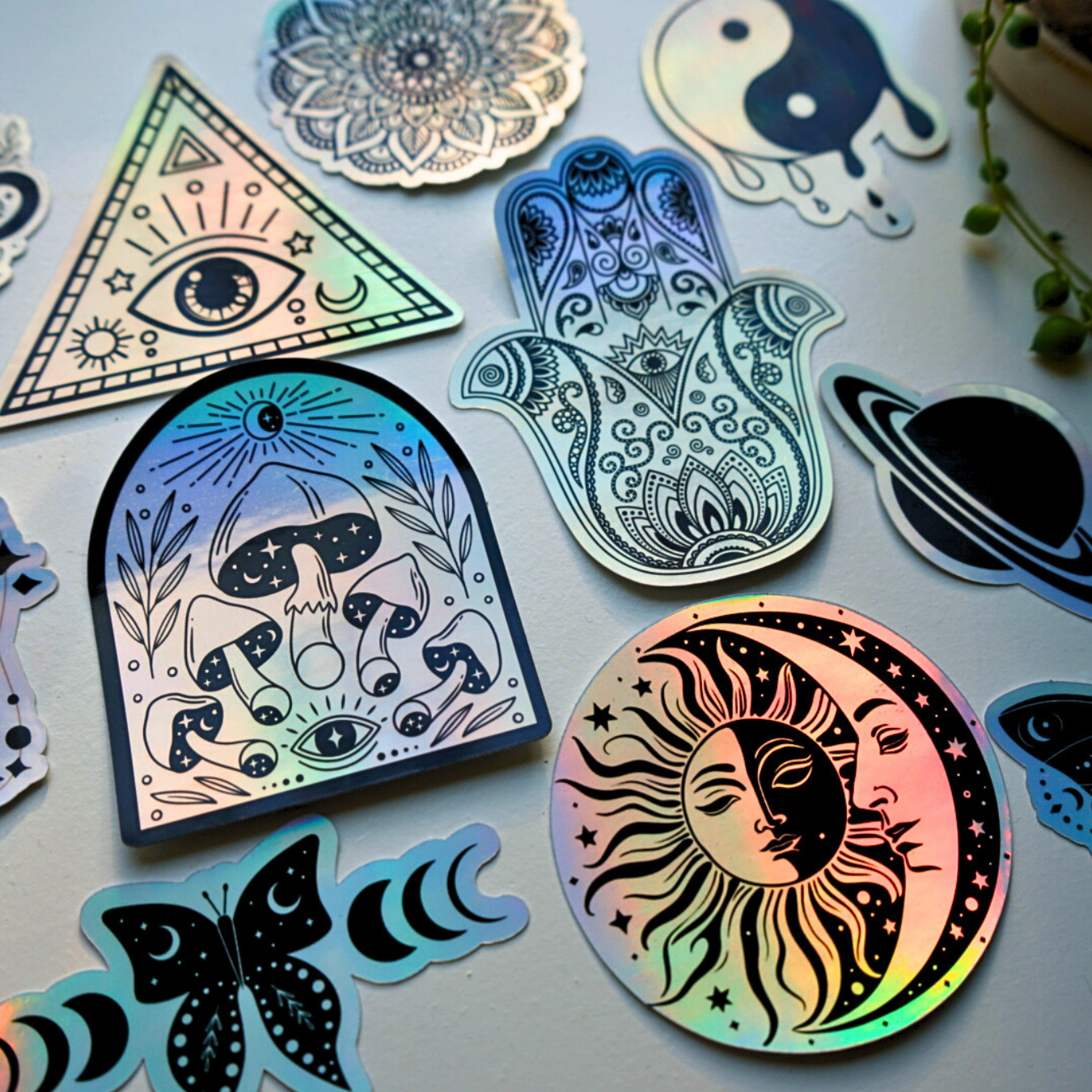 Sun and Moon Holographic Sticker