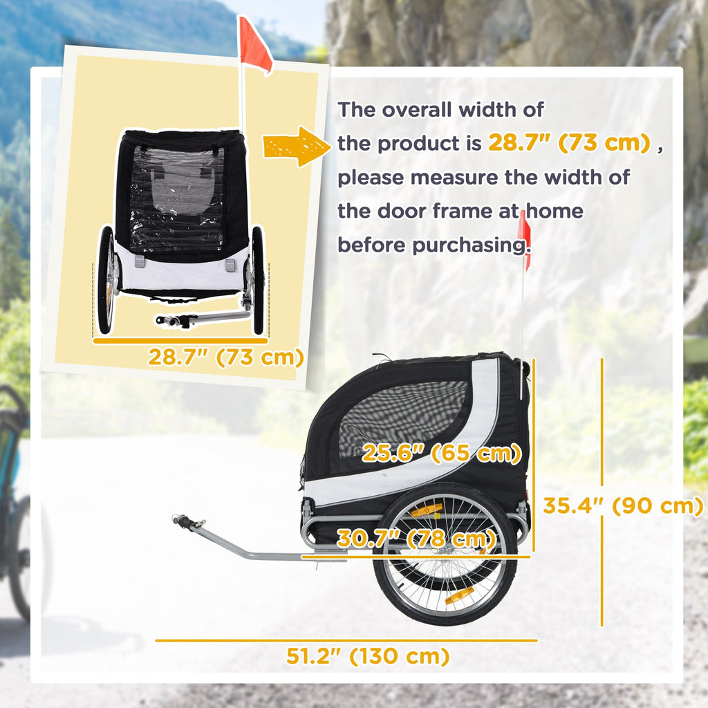 Aosom Foldable Dog Bike Trailer Pet Cart Wagon Safety Anchor Black