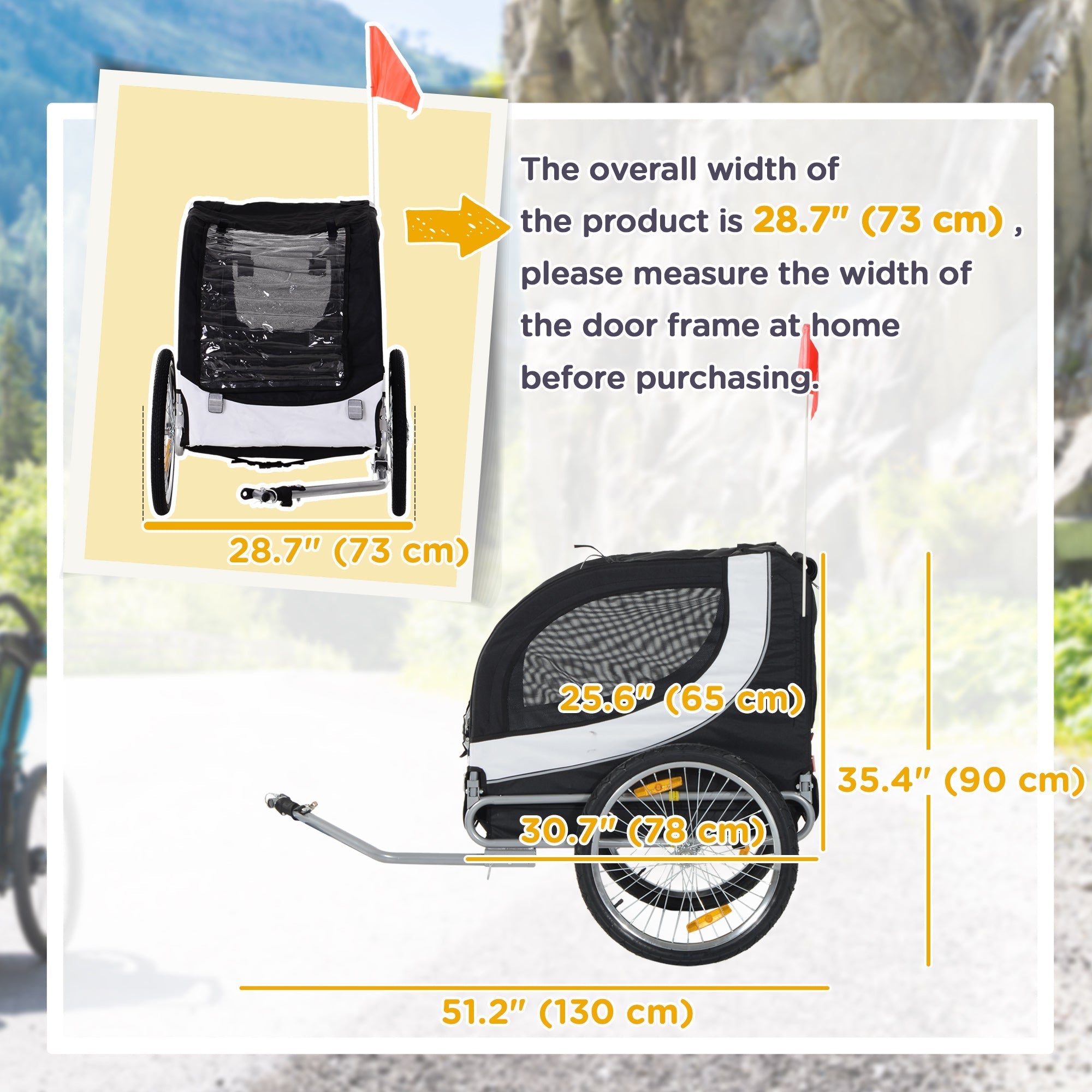 Aosom Foldable Dog Bike Trailer Pet Cart Wagon Safety Anchor Black