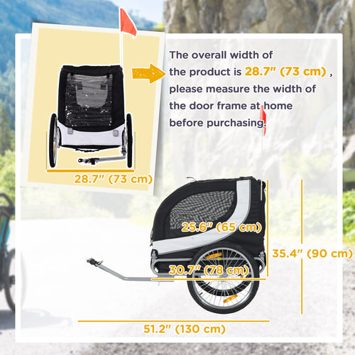 Aosom Foldable Dog Bike Trailer Pet Cart Wagon Safety Anchor Black